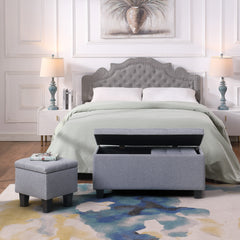 NOBLEMOOD 3 in 1 End of Bed Storage Bench w/ 2 Ottomans for Living Room Bedroom Entryway Grey