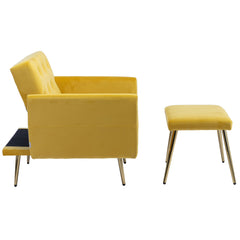 NOBLEMOOD Velvet Accent Chair with Adjustable Armrests and Backrest, Button Tufted Lounge Chair, Yellow