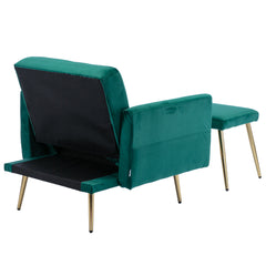 NOBLEMOOD Velvet Accent Chair with Adjustable Armrests and Backrest, Button Tufted Lounge Chair, Green