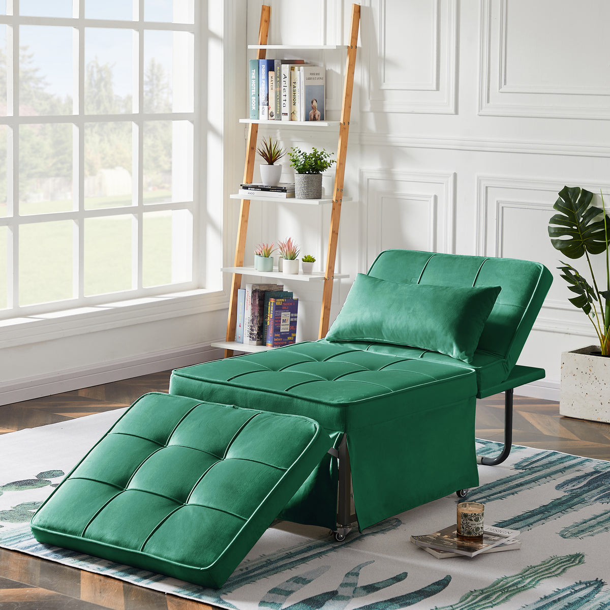 4 in 1 Folding Sleeper Sofa Bed w/ Adjustable Backrest & Pillow, No Armrest, Green