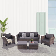 5 Pcs Outdoor Sectional Sofa with Ottomans and Cushions