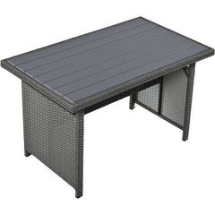 5-Piece Patio Rattan Dining Set with 2 Extendable Side Tables, Washable Covers, Gray