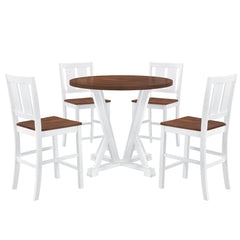 Rustic Farmhouse 5-Piece Counter Height Dining Table Set with 4 Dining Chairs & Thick Tabletop, Brown