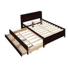 Full Bed with Bookcase,Twin Trundle with Drawers, Espresso