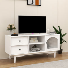TV Stand with Drawers, Open Shelves & 1 Cabinet with Glass Door, White
