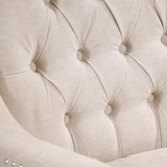 NOBLEMOOD Accent Chair with Vintage Brass Studs and Wood Legs, Button Tufted Upholstered Armchair, Beige