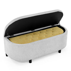 NOBLEMOOD Set of 2, Gray Linen End of Bed and a Modern Yellow Linen Storage Ottoman with Rubber Wood Legs,Entryway Bench with Storage Sets for Living Room Bedroom