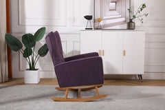 Mid Century Modern Velvet Upholstered Rocking Chair with Padded Seat for Living Room, Bedroom (Lavender Purple)