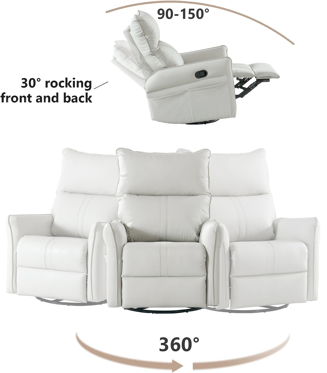 Rocking Recliner Chair,360 Degree Swivel Nursery Rocking Chair,Glider Chair,Modern Small Rocking Swivel Recliner Chair for Bedroom,Living Room Chair Home Theater Seat,Side Pocket(Light Gray)
