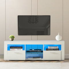 Modern TV Stand with LED Lights & High Glossy Front, White