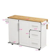 43.31" Kitchen Island Cart with 2 Door Cabinets, 3 Drawers, Spice Rack, Towel Rack, White