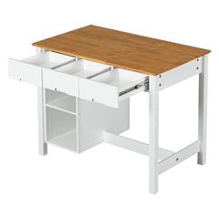 3-Piece 45" Stationary Rubber Wood Kitchen Island Set with 2 Seatings, 2 Shelves & 3 Drawers, White