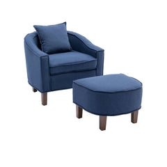 NOBLEMOOD Accent Chair with Ottoman, Mid Century Modern Barrel Chair Upholstered Club Tub Round Arms Chair, Blue