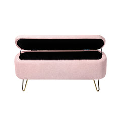 NOBLEMOOD Storage Ottoman Bench for End of Bed w/ Gold Legs, Modern Faux Fur Entryway Bench with Storage for Living Room Bedroom,Pink