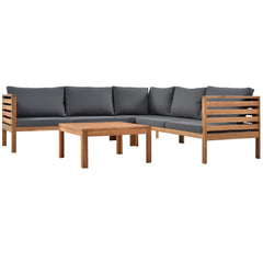 Outdoor Wood Sofa Set with Gray Cushions, Water-Resistant & UV Protected Texture, Coffee Table