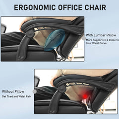 4 Points Massage Ergonomic Office Chair with Heating, Reclining Backrest, Footrest & Lumber Support Pillow, Black