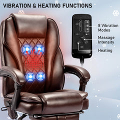 4-Point Massage Office Chair with Heating, Infinite Reclining Backrest, Retractable Footrest & Pillow , Brown