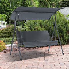 3-Person Patio Porch Swing Chair With Stand, Removable Cushion & Adjustable Canopy, Gray