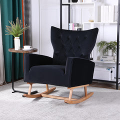 Mid Century Modern Velvet Upholstered Rocking Chair with Padded Seat for Living Room, Bedroom (Black)