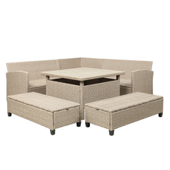 6-Piece Outdoor Wicker Sectional Sofa with Table and Benches