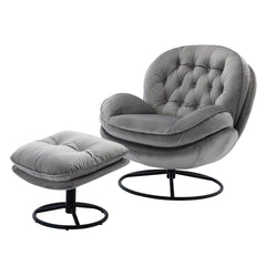 NOBLEMOOD Swivel Accent chair with Ottoman, Velvet Upholstered Lounge Sofa Chair for Living Room Bedroom, Grey