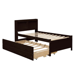 Full Bed with Bookcase,Twin Trundle with Drawers, Espresso