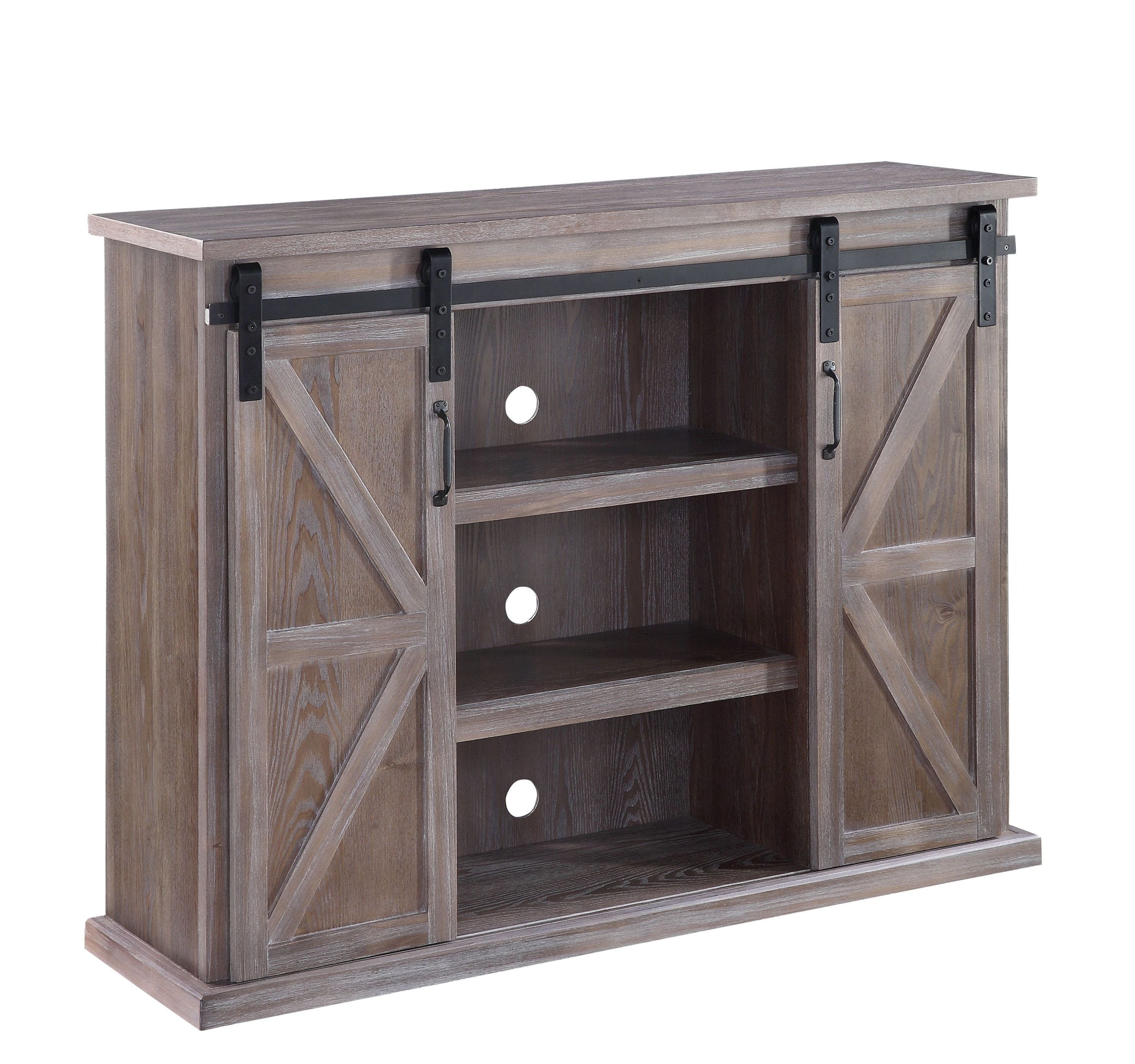 48“ TV Stand with 2 Sliding Barn Doors & 9 Compartments, Rustic Natural