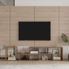 Double L-Shaped TV Stand with Display Shelf & Bookcase, Walnut