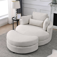 Swivel Accent Barrel Modern Sofa Lounge Club Big Round Chair with Storage Ottoman, Pillows, Beige