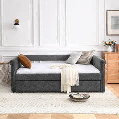 NOBLEMOOD Full Daybed with Twin Trundle Upholstered Tufted Sofa Bed, Grey