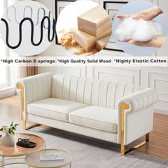 83" Modern Velvet Upholstered Sofa Couch with Gold Stainless Steel Legs, Beige