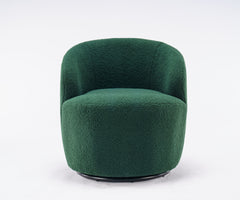 Teddy Fabric Swivel Accent Armchair Barrel Chair With Black Powder Coating Metal Ring,Dark Green