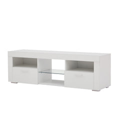Modern TV Stand with LED Lights & High Glossy Front, White