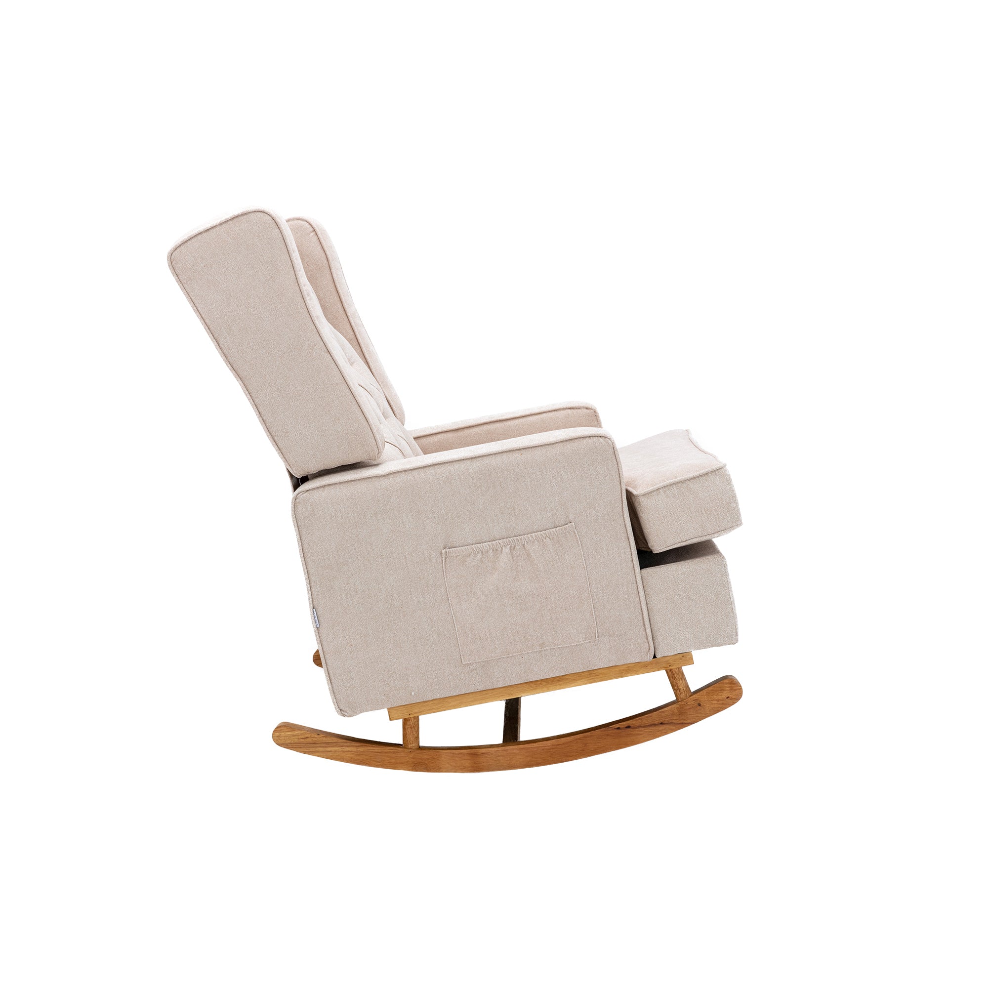 30.7"W Comfortable Rocking Chair with Natural Solid Rubber Wood Legs, Beige
