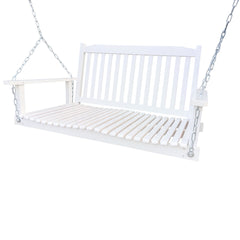 Hanging Porch Swing Wood Swing Bench with Hanging Chains, White