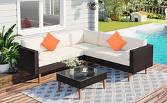 4 Pieces Outdoor Wicker Sofa Set with Cushions, 2 Throw Pillows, 2 Round Pillows
