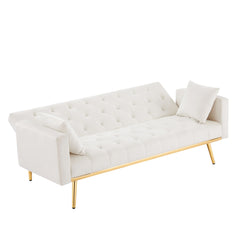 Convertible Folding Futon Sofa Bed with Reclining Backrest, Cream White
