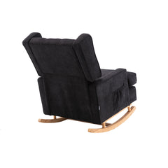 30.7"W Comfortable Rocking Chair with Natural Solid Rubber Wood Legs, Black