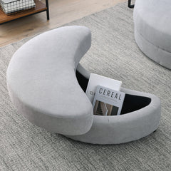 Swivel Accent Barrel Sofa Lounge Club Big Round Chair with Storage Ottoman, Pillows, Grey