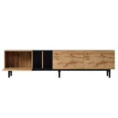 Modern TV Stand for 80’’ TV with 3 Doors & Media Console Table, Natural Wood