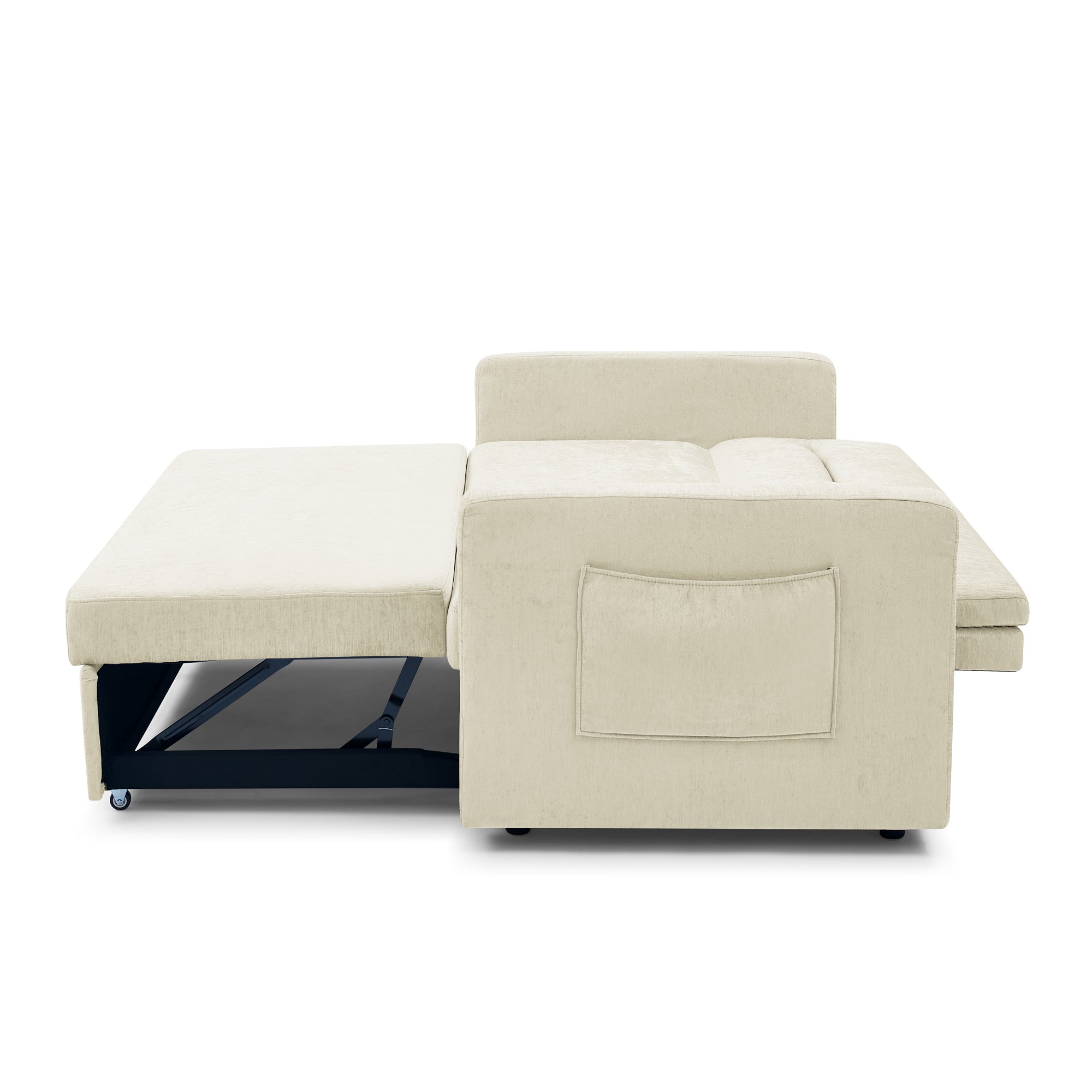 Convertible Loveseats Sofa Bed with Pull-out Bed, Adjustable Back and 2 Bag Pockets, Beige