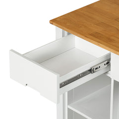 3-Piece 45" Stationary Rubber Wood Kitchen Island Set with 2 Seatings, 2 Shelves & 3 Drawers, White