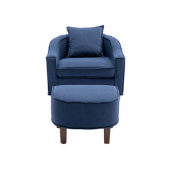 NOBLEMOOD Accent Chair with Ottoman, Mid Century Modern Barrel Chair Upholstered Club Tub Round Arms Chair, Blue