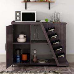 Kitchen Island Cart on Wheels with Adjustable Shelf & 5 Wine Holders, Espresso