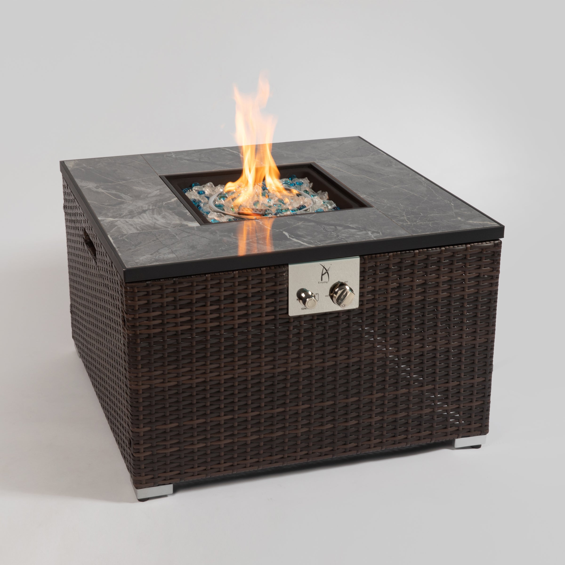 32" Square Propane Gas Fire Pit Table with Ceramic Tile Tabletop, 40000BTU Heat Output