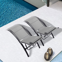 2 Pcs Outdoor Chaise Lounge Chair with Head Pillow & Adjustable Backrest