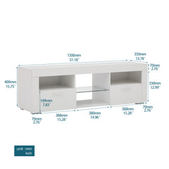 Modern TV Stand with LED Lights & High Glossy Front, White