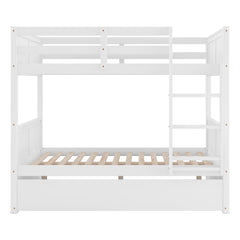 NOBLEMOOD Full Over Full Bunk Bed with Trundle for Twins Kids Teens, Detachable Wood Triple Bunk Bed for Bedroom, White