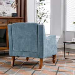 NOBLEMOOD Accent Chair with Vintage Brass Studs and Wood Legs, Button Tufted Upholstered Armchair, Blue