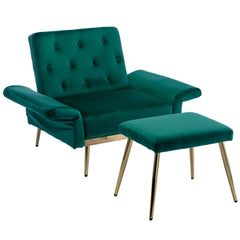 NOBLEMOOD Velvet Accent Chair with Adjustable Armrests and Backrest, Button Tufted Lounge Chair, Green